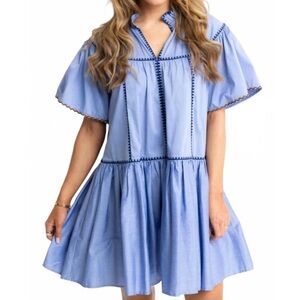 KARLIE Hazel Contrast Trim Dress Blue Women's Medium